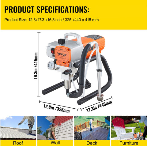 Hogedruk Verfspuit - voor Huismeubilair - Tuinmeubilair - Garagedeuren - 1800W - 3000PSI - Vermogen Tot1,8L/min - Oranje