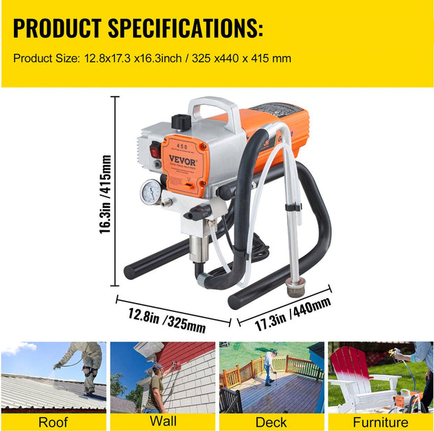 Hogedruk Verfspuit - voor Huismeubilair - Tuinmeubilair - Garagedeuren - 1800W - 3000PSI - Vermogen Tot1,8L/min - Oranje