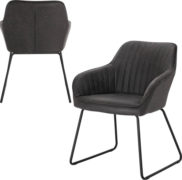 Eetkamerstoelen set van 2 - Luxueuze Velvet Stoelen - Eetkamerstoel - Stoelen met armleuning - Fluweel - Grijs