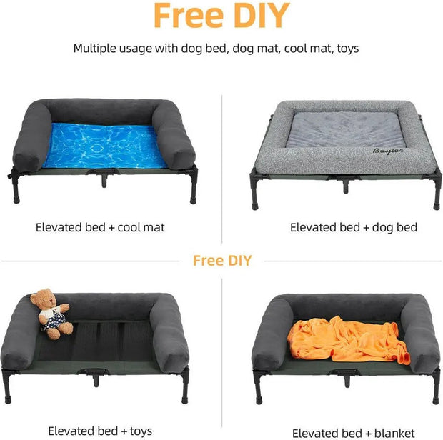 XXL Dog Bed - Dog Sofa - Dog Bench - Elevated - Pet Basket - Pet Cushion - Pet Mat - Pet Bed - For Indoor and Outdoor Use - Lounger - Removable Plush Bolster - Cooling for the Summer