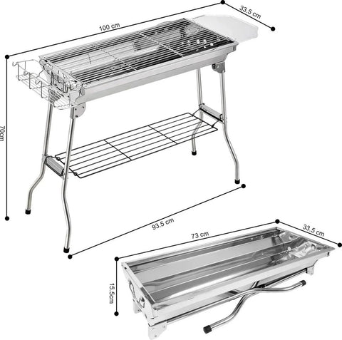 RVS Barbecue - Houtskool Grill - BBQ - Roestvrijstaal - 73 x 34 CM - Inclusief kookgereedschap - Zilverkleurig - RVS