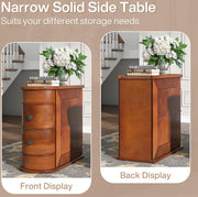 Houten Bijzettafel met 2 Laden – Smal Nachtkastje - Koffietafel – Bank Bijzettafel - voor Woonkamer - Slaapkamer – Geen Montage Vereist – Walnoot