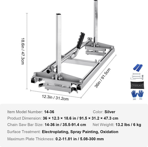 Sawmill Stalen Kettingzaag - Draagbaar - 0,5-30 cm Snijdikte - Geschikt voor 35,5-91,4 cm Kettingzaagbladen - Geschikt voor Bouwvakkers - Ticmerlieden