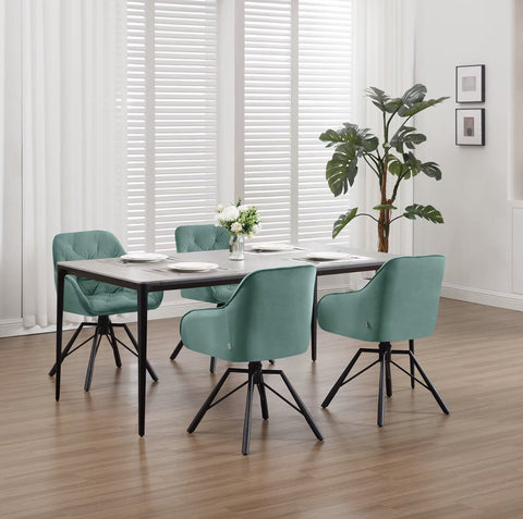 Eetkamerstoel - Set van 2 stoelen - Fluweel eetkamer stoel - Eettafel stoel - Fauteuil - Draaibaar - Velvet - Metalen poot - Turquoise