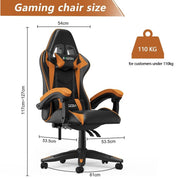 Gaming Chair - Gaming Chair - Ergonomic Pu Leather Computer Chair - Office Chair with Headrest and Lumbar Support - Racing Chair Black