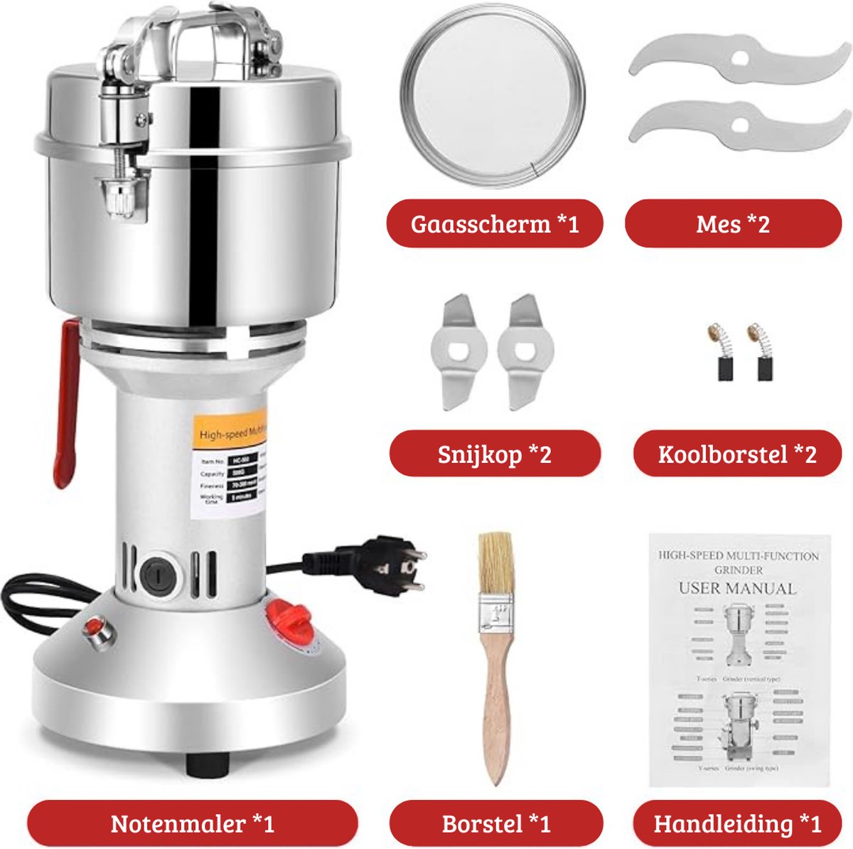 Professionele Notenmaler – Notenpers – Kruiden Malen – Poedermachine – Voor Horeca & Thuis – 500 Gram – 2500W