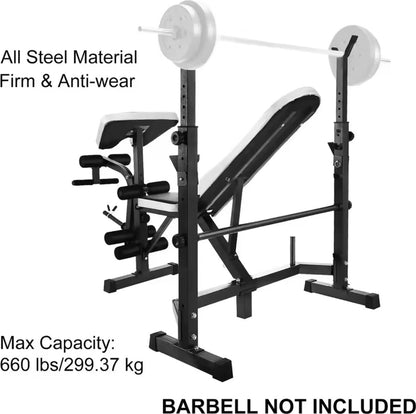 Halterbank - Trainingsbank - Fitness bank - Multifunctioneel - Bench press - Leg curl - Biceps