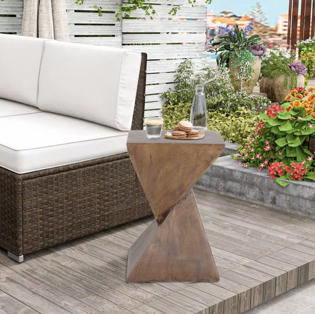 Sidetable - Kleine tafel - Nachtkastje - Eindtafel - Koffietafel - Zandloper vorm - Steen - Bruin