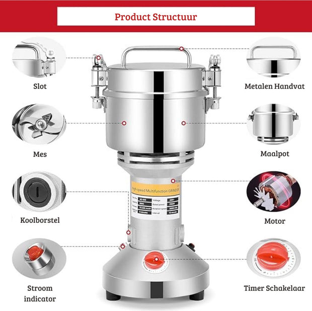 Professionele Notenmaler – Notenpers – Kruiden Malen – Poedermachine – Voor Horeca & Thuis – 500 Gram – 2500W