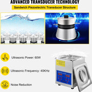 Ultrasoon Reiniger - Professionele Ultrasone Reinigingsapparaat - Digitale verwarming Timer - Sieraden - Brillen -Tanden - Roestvrij Staal - Zilver