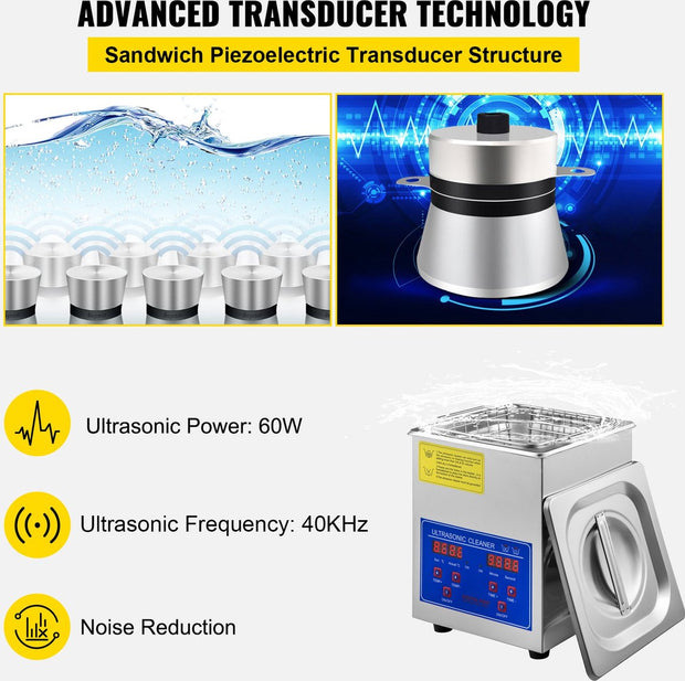 Ultrasoon Reiniger - Professionele Ultrasone Reinigingsapparaat - Digitale verwarming Timer - Sieraden - Brillen -Tanden - Roestvrij Staal - Zilver
