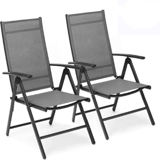 Opvouwbare Terrasstoelen - Set van 2 - Aluminium - Verstelbare Rugleuning - Tuinstoel - Belasting 120Kg - Kleur Grijs