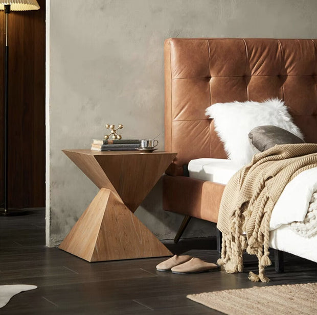 Sidetable - Kleine tafel - Nachtkastje - Eindtafel - Koffietafel - Zandloper vorm - Steen - Bruin
