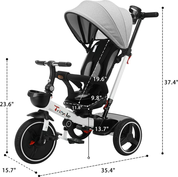 Kinderwagen - Driewieler - Kinderwagendriewieler - Babywagen - Babydriewieler - Babyfiets - Kinderwagenfiets - 6in1 - Verstelbaar - Elk terrein - Leeftijd aanpasbaar - Duwkinderwagen - Afneembaar vangrail - Opvouwbaar - Zonneklep - Hoge Rugleuning