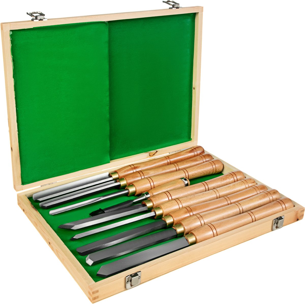 Houtdraaibankbeitel - Ergonomisch Ontwerp Biedt - voor Houtbewerking, Draaibanken - Snijwerkprojecten - 45x32x4.2cm - 8-Delige Beitelsset - HSS Stalen Messen