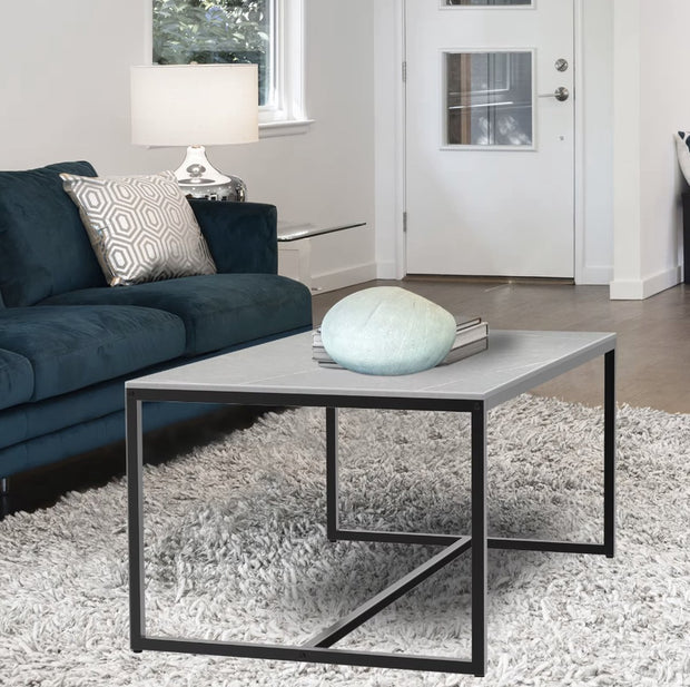 Salontafel - Gesinterd Steen Salontafel - Marmerlook - Rechthoek - Grijs - 100x60x43cm