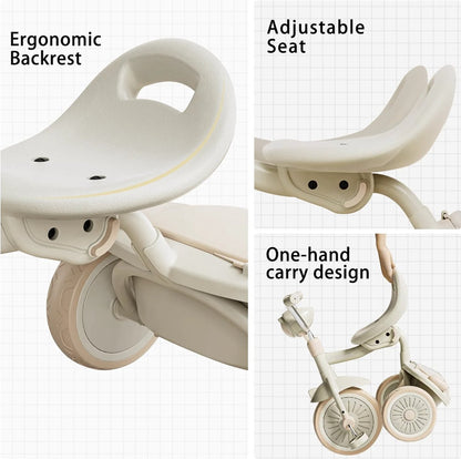 Opvouwbare Driewieler - Loopfiets met Pedalen - PU Wielen Schokabsorberend - LED Lamp - Veilig en Comfortabel - Binnen en Buiten - 1-5 Jaar - Uitgebreid Getest - Wit/Roze