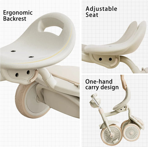 Opvouwbare Driewieler - Loopfiets met Pedalen - PU Wielen Schokabsorberend - LED Lamp - Veilig en Comfortabel - Binnen en Buiten - 1-5 Jaar - Uitgebreid Getest - Wit/Roze