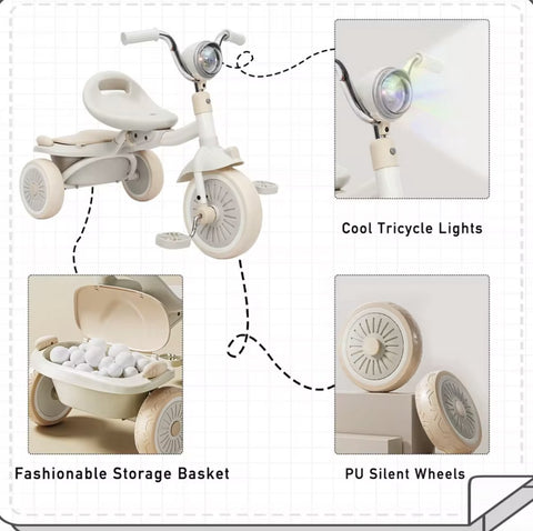 Driewieler - Kinderfiets - Peuterfiets - PU wielen - Schokabsorptie - Opvouwbaar - Verstelbaar zadel - Met licht - blauw