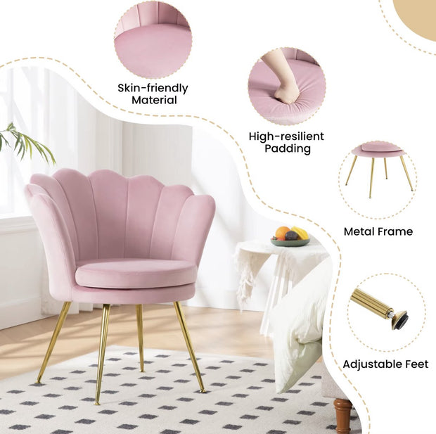 Eetkamerstoel - Eettafel stoel - Fauteuil - Babykamer stoel - Leesstoel - fluwelen stoel - fluweel - Roze