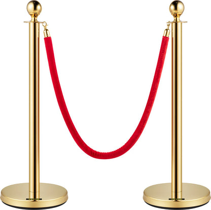 Afzetpaaltjes Crowd Control Stanchion Barrières - 1,5 m - Afzetpalen Voor Menigtecontrole - RVS Bolders - Goud Staanders - Fluwelen Touwen - 4 Stuks - Rood