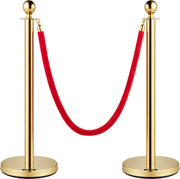 Afzetpaaltjes Crowd Control Stanchion Barrières - 1,5 m - Afzetpalen Voor Menigtecontrole - RVS Bolders - Goud Staanders - Fluwelen Touwen - 4 Stuks - Rood