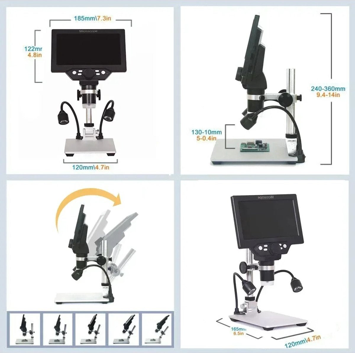 Digitale Microscoop 7-Inch LCD G1200 – Continue Zoom 1-1200x – Verstelbare Hoek – Echte Kleurweergave – Veelzijdig Gebruik – Hoge Resolutie