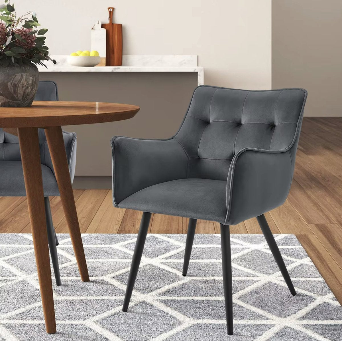 Dining room chair - Set of 2 chairs - Velvet dining room chair - Dining table chair - Armchair - Velvet - Black Leg - Dark gray