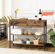 Sidetable - Smalle tafel - Smalle kast - Vakkenkast - Industrieel - Met 2 kleppen - Hout en Metaal - Bruin/Zwart - 100x24x80cm