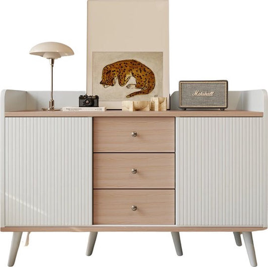Dressoir - met 3 Laden - Hout Kleur - Dressoir Kasten - Dressoirs - Woonkamer - Met Opbregplanken - voor Slaapkamer en Woonkamer - met Planken - Wit