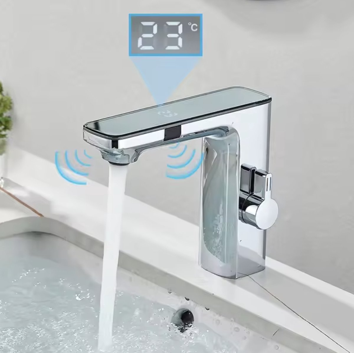 Washbasin Tap - Sensor control - Chrome - Digital LCD display - Cold and Hot Water - Mixer tap