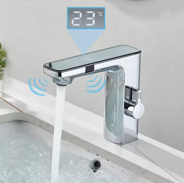 Washbasin Tap - Sensor control - Chrome - Digital LCD display - Cold and Hot Water - Mixer tap