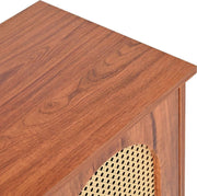 Gutent Dressoir, Walnoot, met 3 deuren, Veel Opbergruimte, Kunstrotan Deuren en metalen handgrepen, is een accentstuk in de eetkamer, woonkamer en keuken.