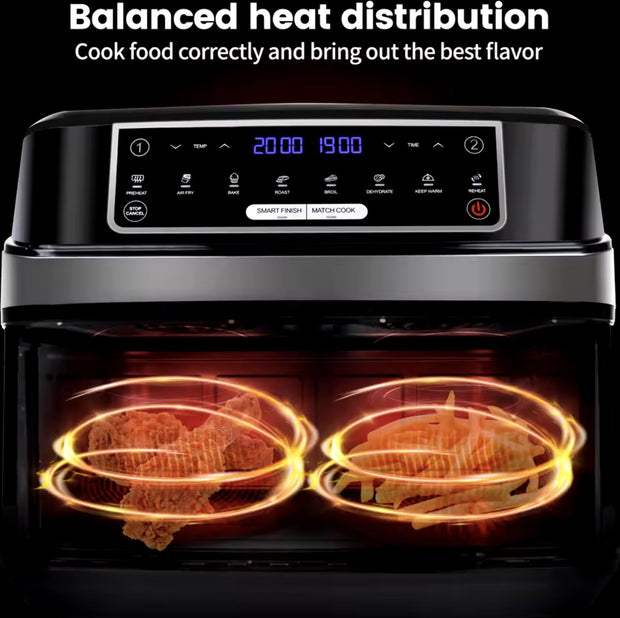 Airfryer - Dubbele Airfryer - Grote airfryer - Hetelucht oven - Heteluchtfriteuse - XL Airfryer - 9L - 2 Laden - Zwart
