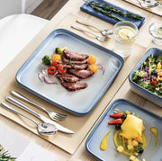 Dinnerware set white/blue - Ceramic - Square - Nevel - 4 large plates - 4 small plates - 4 bowls - 12 pieces - White - Blue