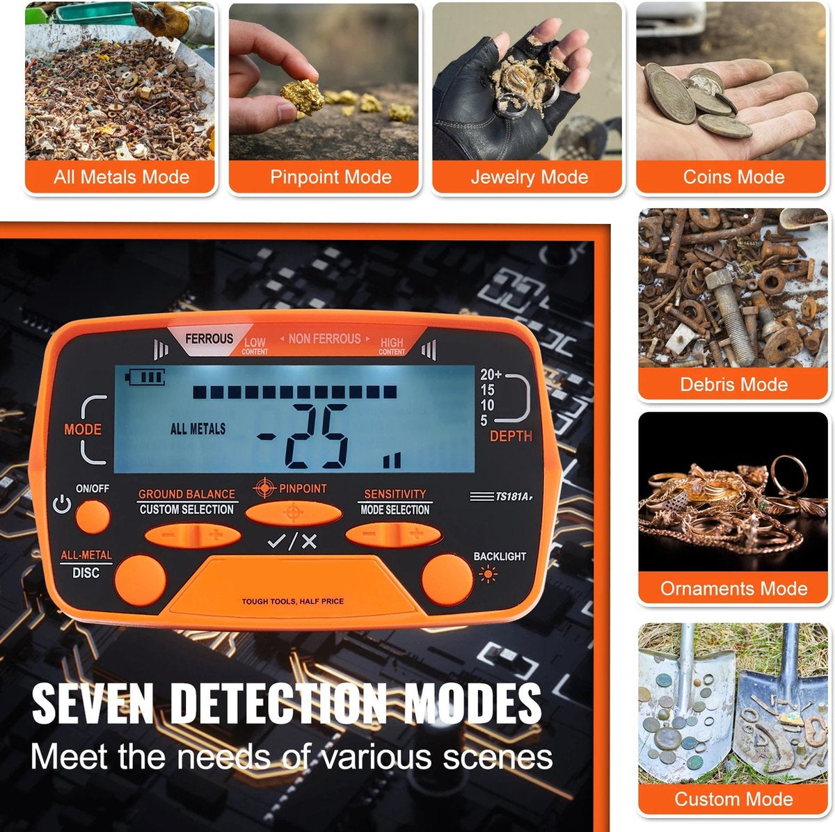 Professionele Metaaldetector - 10 Inch Waterdichte Spoel - LCD Scherm - 7 Detectiemodi - Verstelbare Handgreep - Compleet Accessoirepakket