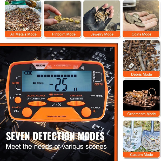 Professionele Metaaldetector - 10 Inch Waterdichte Spoel - LCD Scherm - 7 Detectiemodi - Verstelbare Handgreep - Compleet Accessoirepakket