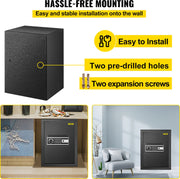 Elektronische Kluis - 2,1 Kubieke Voet - Digitale Elektronische Kluis - Gemaakt Van Het 1,2mm Dikke Q235 Massief Stalen Bord - met 4 Ontgrendelingsmethodes - voor Thuis Hotel Kantoor - Zwart