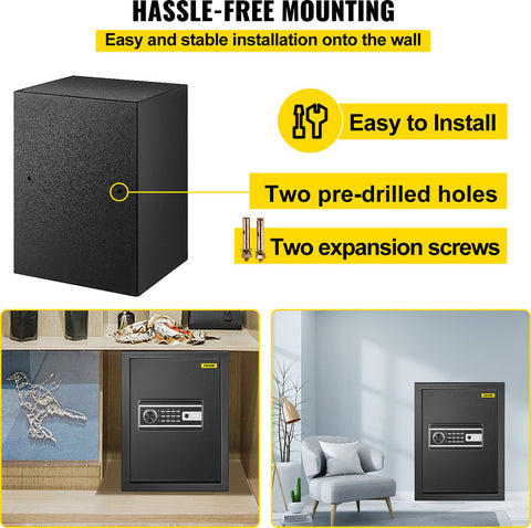 Elektronische Kluis - Digitale Elektronische Kluis - Gemaakt Van Het 1,2mm Dikke Q235 Massief Stalen Bord - 2,1 Kubieke Voet - met 4 Ontgrendelingsmethodes - voor Thuis Hotel Kantoor - Zwart