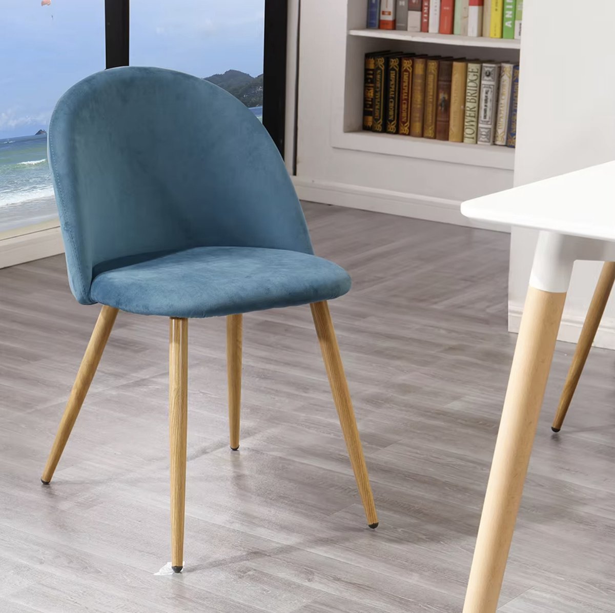 Dining room chair - Set of 4 - Velvet dining room chair - Chair - Dining table chair - 4 pieces - Wooden leg - Blue
