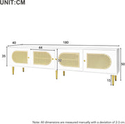 Wit Rattan - TV Cabinet - 180x40x50cm - 4 Rattan-Deuren - Verstelbare Planken - en Kabelbeheer voor Televisies tot 80 inch - Tv-Kast - Lowboards
