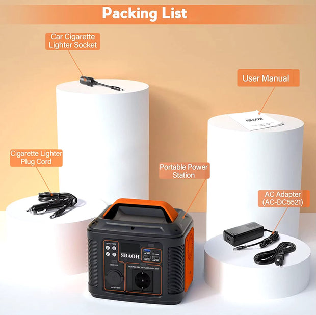 Draagbare noodaccu - Powerstation - 300W - Stroomgenerator - 296 Wh Lithium - Snel Laden - Camping Zonnegenerator - Powerbank - Generator - LED Lamp