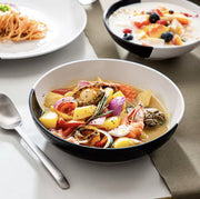 Dinnerware set white/black - Ceramic - 12 large plates - 12 small plates - 12 deep plates - 12 bowls - 48 pieces - White - Black