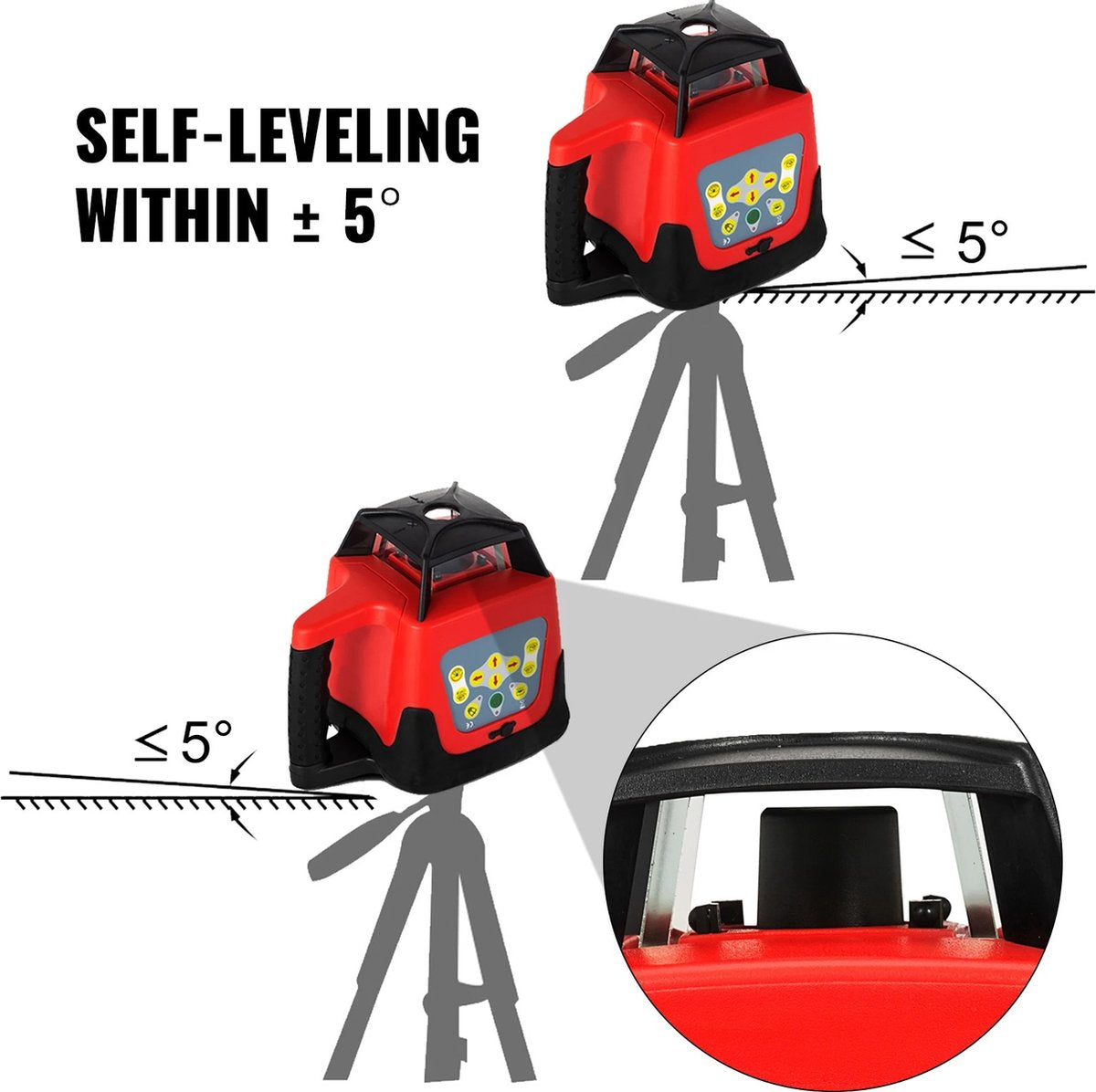 Laser - Afstandmeter - Bouwlaser - Lijnlaser - Rotatielaser - Zelfnivellerende Laser - 360° Rotatiescannen - 500 M - Groene Laser - Incl. Statief - Roodmodel