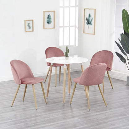 Dining room chair - Set of 4 - Velvet dining room chair - Chair - Dining table chair - 4 pieces - Wooden leg - Pink