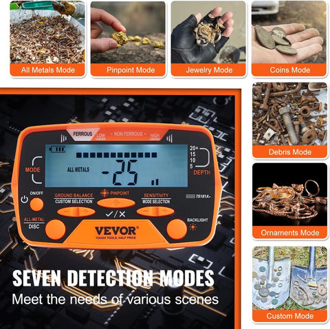 Professionele Metaaldetector - 10 Inch Waterdichte Spoel - LCD Scherm - 7 Detectiemodi - Verstelbare Handgreep - Compleet Accessoirepakket