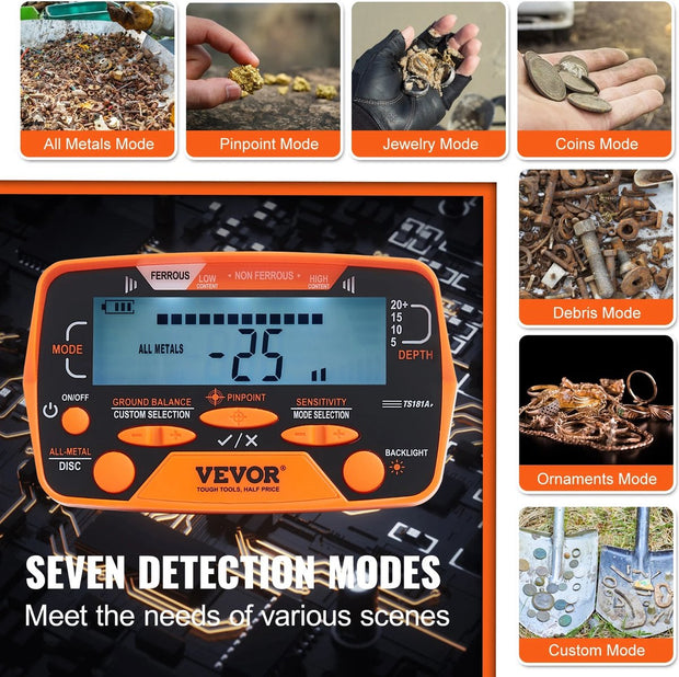 Professionele Metaaldetector - 10 Inch Waterdichte Spoel - LCD Scherm - 7 Detectiemodi - Verstelbare Handgreep - Compleet Accessoirepakket