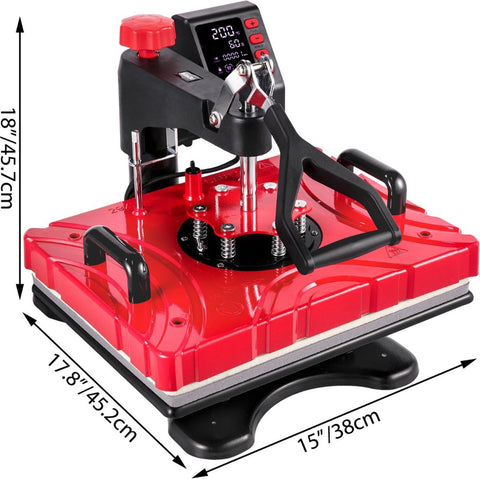 Transferpers - Drukmachine - Hittepers - Drukpers - Heat Press Machine - Sublimatie Printer - 38 x 30 CM - 360° Rotatie - 1000W - Sublimatiemachine - Rood