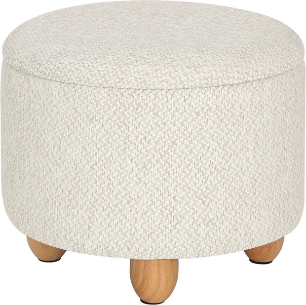 Gestoffeerde poef met opbergruimte – Beige - Multifunctionele poef met opbergruimte op poten – Draagvermogen 300 kg – Bijzettafel & kruk – 33 x 39 cm