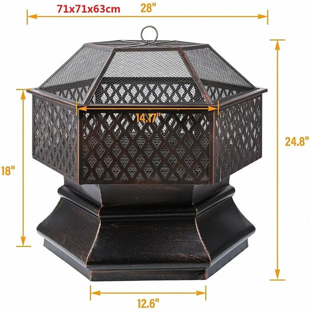 Vuurpot en BBQ - 28 inch - Buiten Stalen Vuurpot - Met Brandvertragende Mesh - Buiten - Barbecue